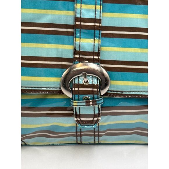 Kalencom · Buckle Messenger Diaper Bag Set · Laminated Striped · Turquoise/Brown - Picture 2 of 9